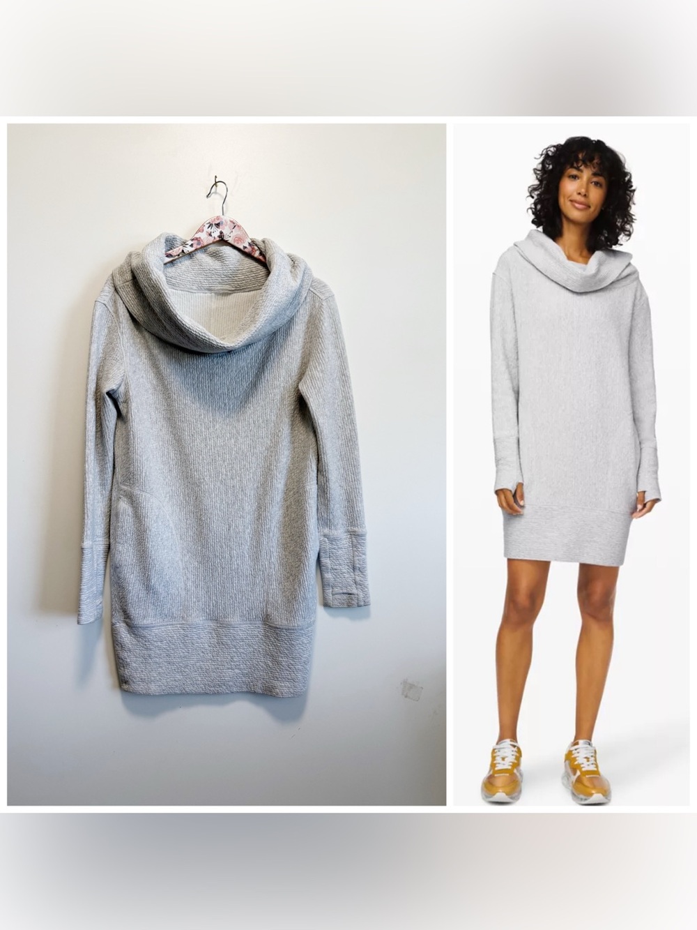 LULULEMON Along The Way Dress Cowl Neck Sweatshirt Light Gray M Medium